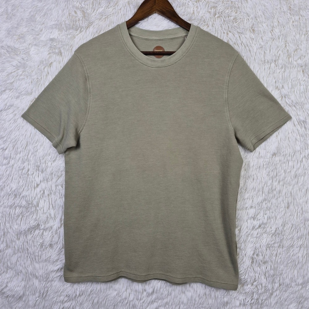 Common People Mens Ribbed Texture Crew Neck T-Shirt Sage Green Olive Size M